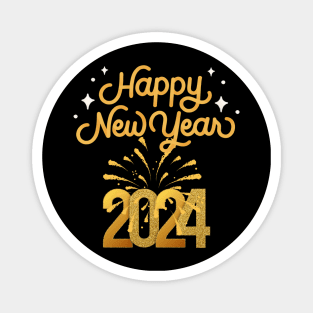 Happy New Year 2024 Gold Letters, Fireworks Design Magnet